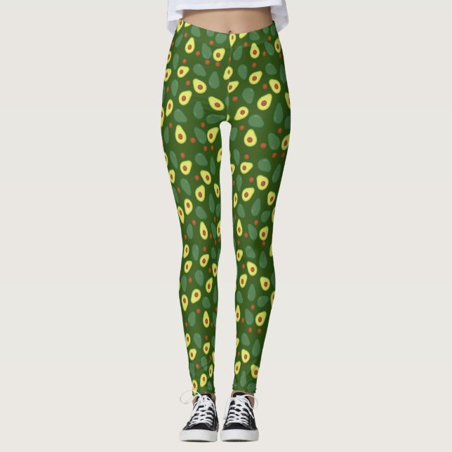 Khaki Green Avocado Pattern Trendy Yoga Gym Kit Leggings (Vorderseite)