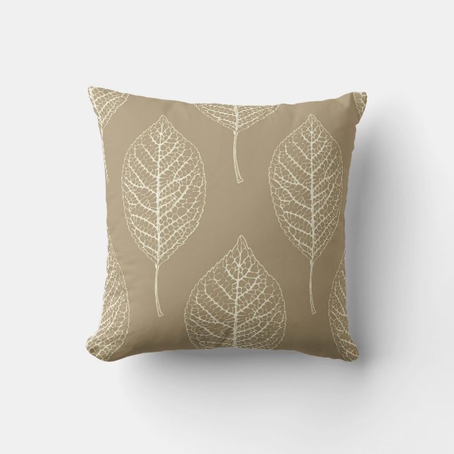 Khaki Green Botanical Leaf Pattern Kissen (Vorderseite)