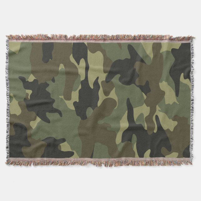 Khaki Green Camouflage Military Woven Throw Blanke Decke (Vorderseite)