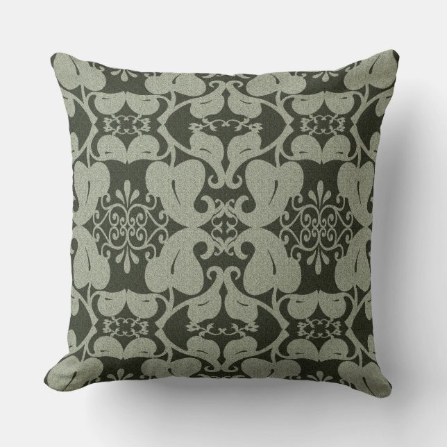 Khaki Green Modern Elegantes Leaf-Muster Kissen (Vorderseite)