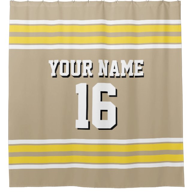 Khaki mit Yellow White Stripes Sports Jersey Duschvorhang (Vorderseite)