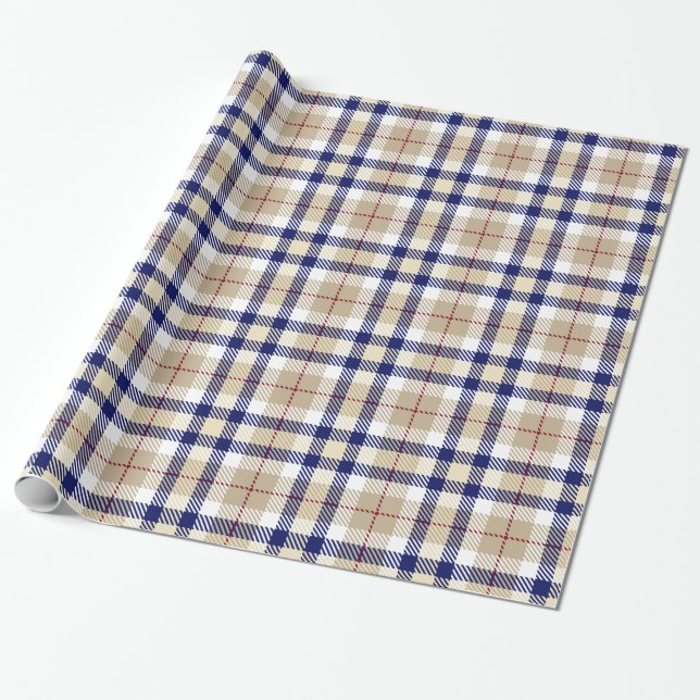 Khaki Navy Blue Burgundy White XL Kariert Tartan Geschenkpapier (Ungerollt)