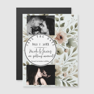 Khaki Olive Green Watercolor Floral Rett Date Magnetkarte