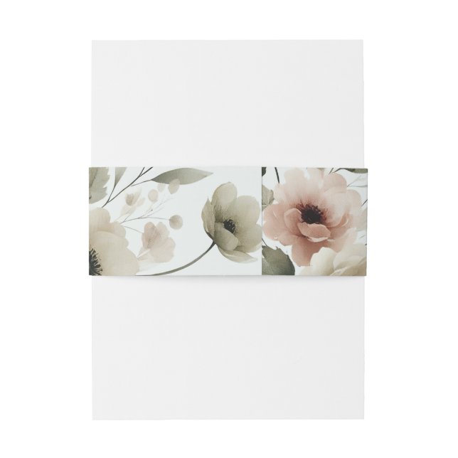 Khaki Olive Green Watercolor Floral Wedding Einladungsbanderole (Rückseitenbeispiel)