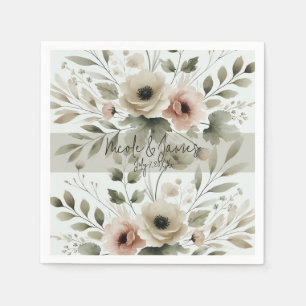 Khaki Olive Green Watercolor Floral Wedding Serviette