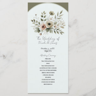 Khaki Olivgrün Aquarell Blumen Hochzeit Programm