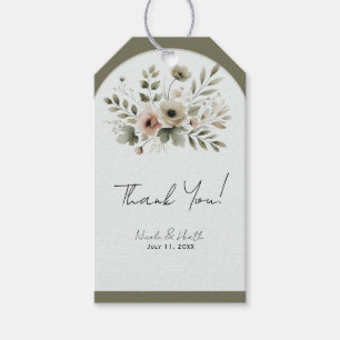 Khaki Olivgrün Wasserfarbe Florale Hochzeit Geschenkanhänger