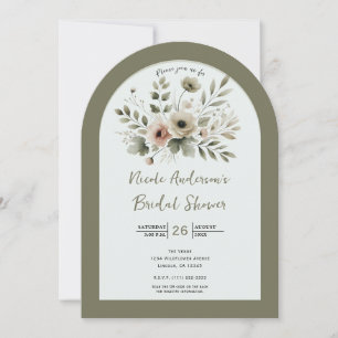 Khaki Olivgrüne Aquarell Florale Hochzeitsdusche Einladung