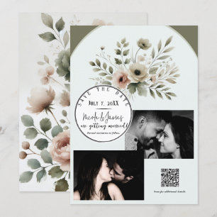 Khaki Olivgrüne Wasserfarben Florale Save The Date Einladung