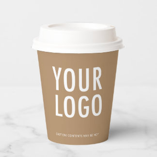 Khaki Paper Cups with Lids Custom Company Logo 8oz Pappbecher