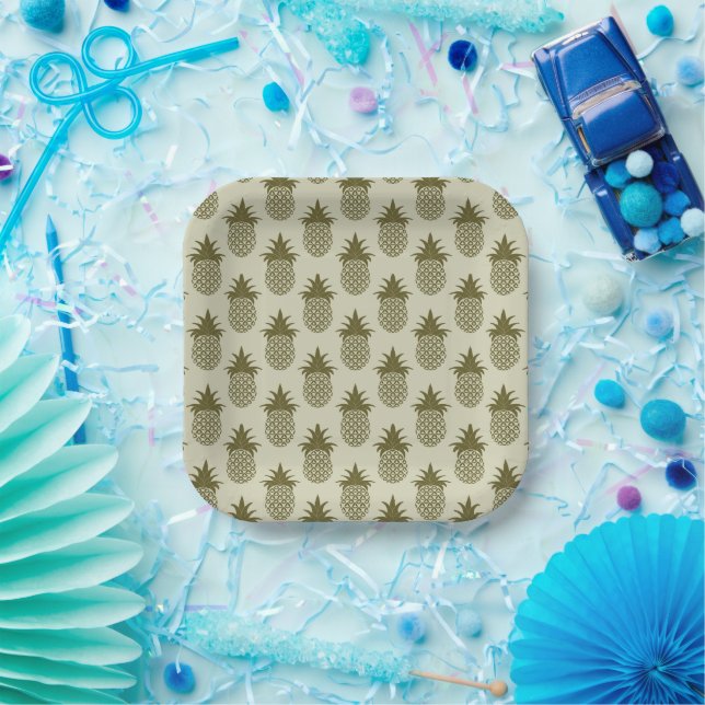 Khaki Pineapple Pattern Pappteller (Party)