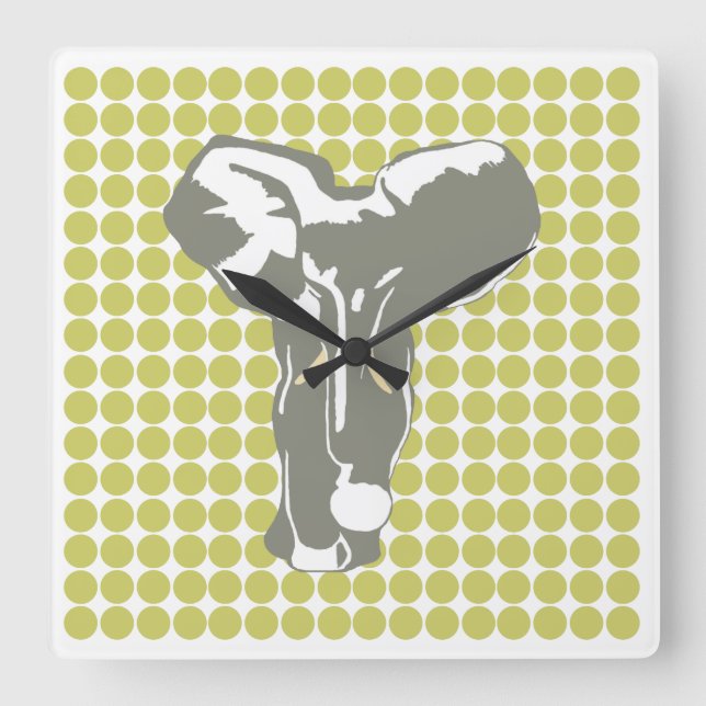 Khaki Safari Dot mit Pop Art Elephant Quadratische Wanduhr (Vorderseite)