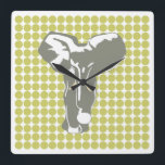 Khaki Safari Dot mit Pop Art Elephant Quadratische Wanduhr<br><div class="desc">Mod polka dot pattern in Emporio Moffas "Safari" Farbpalette mit Pop Art Elephant Design auf der Vorderseite und schlichten Punkten auf der Rückseite.</div>