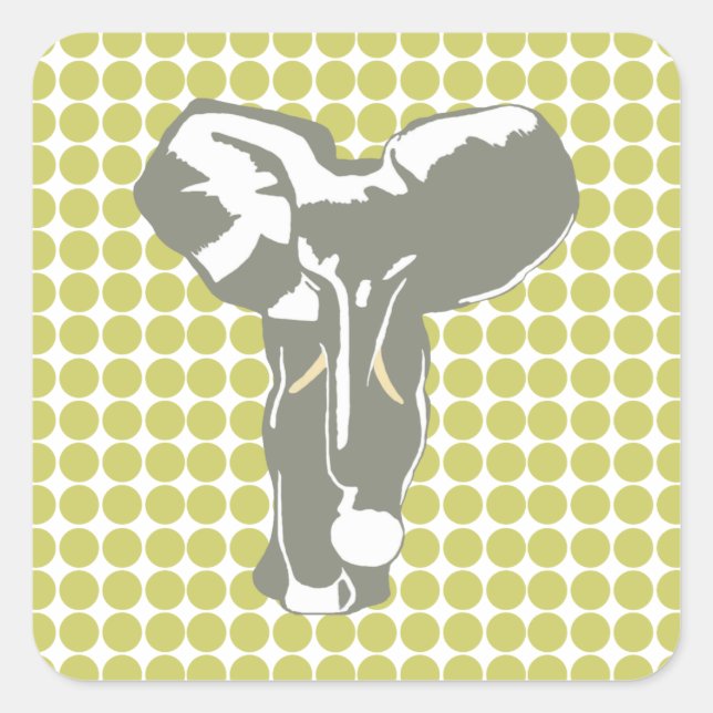 Khaki Safari Dot mit Pop Art Elephant Quadratischer Aufkleber (Vorderseite)