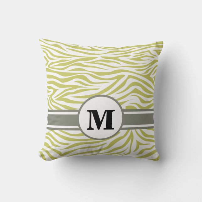 Khaki Safari Zebra mit Monogram Kissen (Vorderseite)
