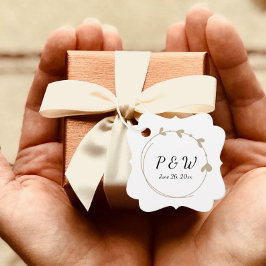 Khaki Simple Heart Wreath Monogram Wedding Geschenkanhänger