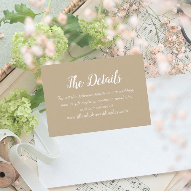 Khaki Simple Style Wedding Details Begleitkarte (In Situ Wedding)