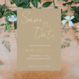 Khaki Simple Style Wedding Save the Date Folieneinladung