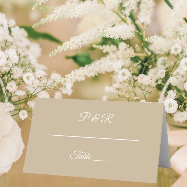 Khaki Simple Stylized Script Wedding Platzkarte (In Situ Wedding)