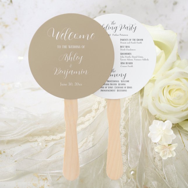 Khaki Simple Wedding Zeremony Program Fächer (In Situ Wedding)