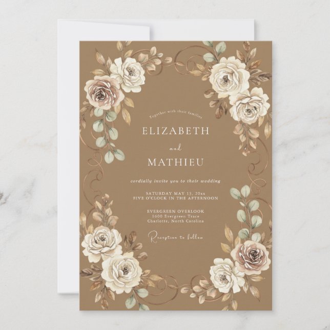 Khaki-Sophisticated-Rustikale-Hochzeit Einladung (Vorderseite)