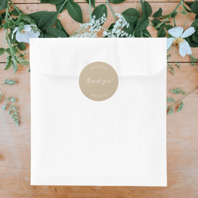 Khaki Stylized Wedding Vielen Dank Runder Aufkleber (In Situ Wedding)