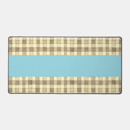 Khaki tan Creme Gingham Blue Strip Schreibtischmat Schreibtischunterlage