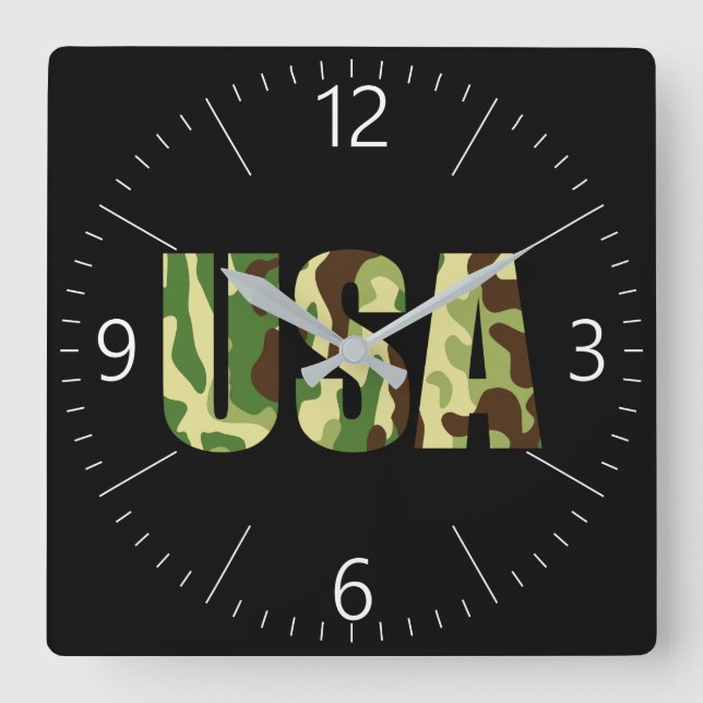 Khaki-Tarnschild Quadratische Wanduhr (Vorderseite)