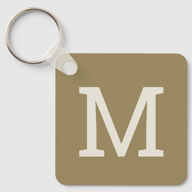 Khaki Taupe Minimalistisch Monogram Initial Schlüs Schlüsselanhänger (Vorderseite)