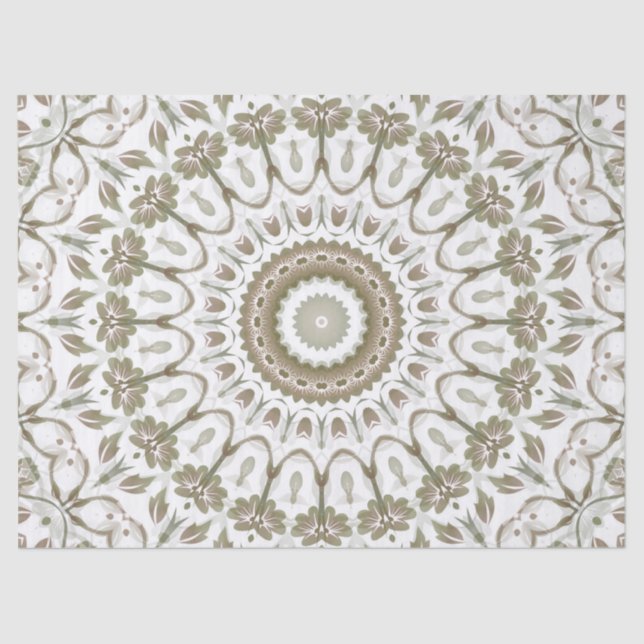 Khaki Taupe White Floral Mandala Seidenpapier (Vorderseite)