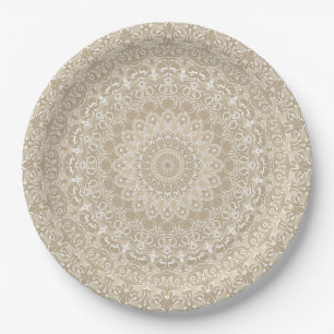 Khaki und Mandala-Muster Pappteller