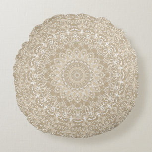 Khaki und Mandala-Muster Rundes Kissen