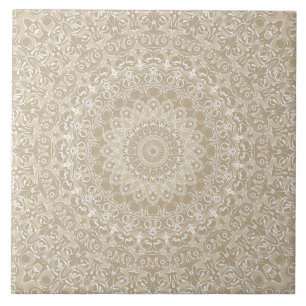Khaki- und Weiß-Ornamentales Mandala-Muster Fliese