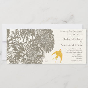 Khaki Vintage Blume und Goldenrod Bird Wedding Einladung
