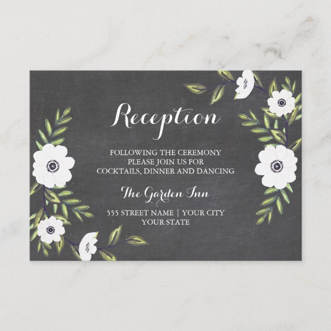 Khalkboard Anemones gestrichen - Empfang-Karte Begleitkarte (Vorderseite)