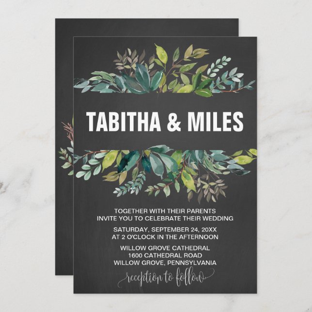 Khalkboard Foliage Wraath Backing Wedding Card Einladung (Vorne/Hinten)