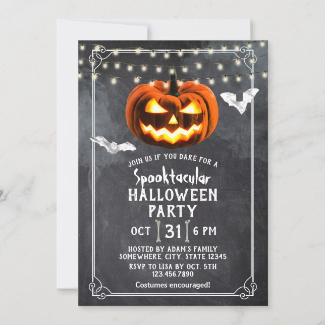Khalkboard Pumpkin Spooktacular Halloween-Party Einladung (Vorderseite)