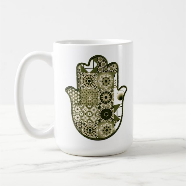Khamsa Hand Patchwork 2 überarbeiten Kaffeetasse (Links)