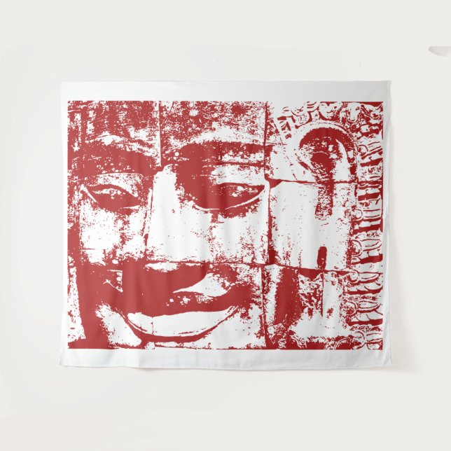 Khmer Stone Gesicht ... Bayon Temple, Kambodscha T Wandteppich (Vorderseite (Horizontal))