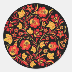 Khokhloma (Hohloma) Russische Kunstwerkstätten Runder Aufkleber