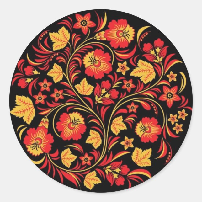 Khokhloma (Hohloma) Russische Kunstwerkstätten Runder Aufkleber (Vorderseite)