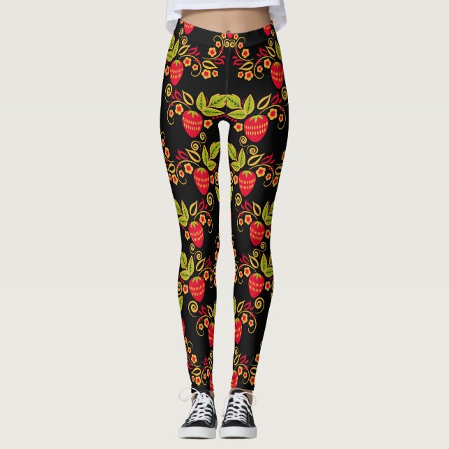 Khokhloma Russian Berries: Traditioneller Stil Leggings (Vorderseite)