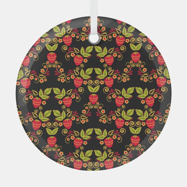 Khokhloma Russian Berries: Traditioneller Stil Ornament Aus Glas (Vorderseite)