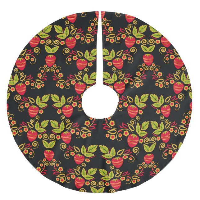 Khokhloma Russian Berries: Traditioneller Stil Polyester Weihnachtsbaumdecke (Vorderseite)