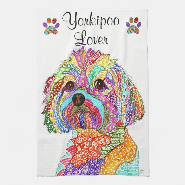 KHS Farbiger YorkiPoo-Fan-Küchenhandtuch Geschirrtuch (Vertikal)
