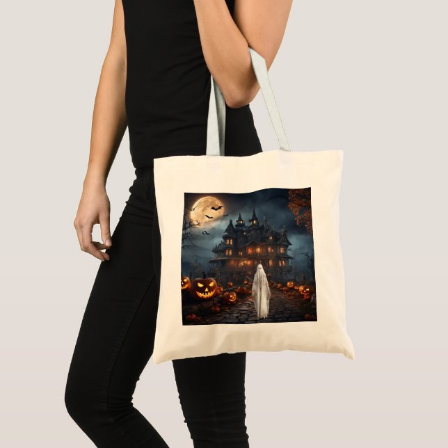KHS Halloween Haunted House with Ghost Tote Bag Tragetasche (Vorderseite (Produkt))