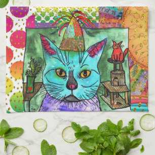 KHS Niedliche und farbenfrohe Katze und Maus 1/2 F Geschirrtuch