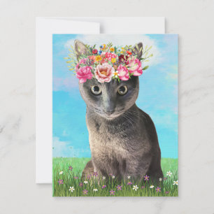 KHS Süße Katze mit Blumenkrone Grußkarte Einladung