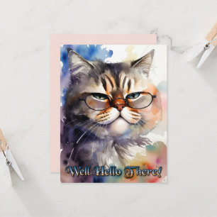 KHS Wasserfarben-Katze mit Brille Grußkarte Einladung