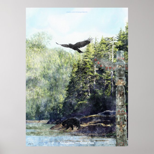 Khutzeymateen Wildlife & Totem Watercolor Art Poster (Vorne)